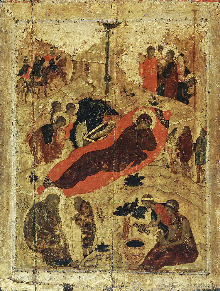 基督的诞生 Birth of Christ (c.1405; Moscow,Russian Federation  )，安德烈·鲁布列夫