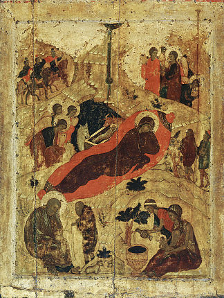 基督的诞生 Birth of Christ (c.1405; Moscow,Russian Federation                     )，安德烈·鲁布列夫