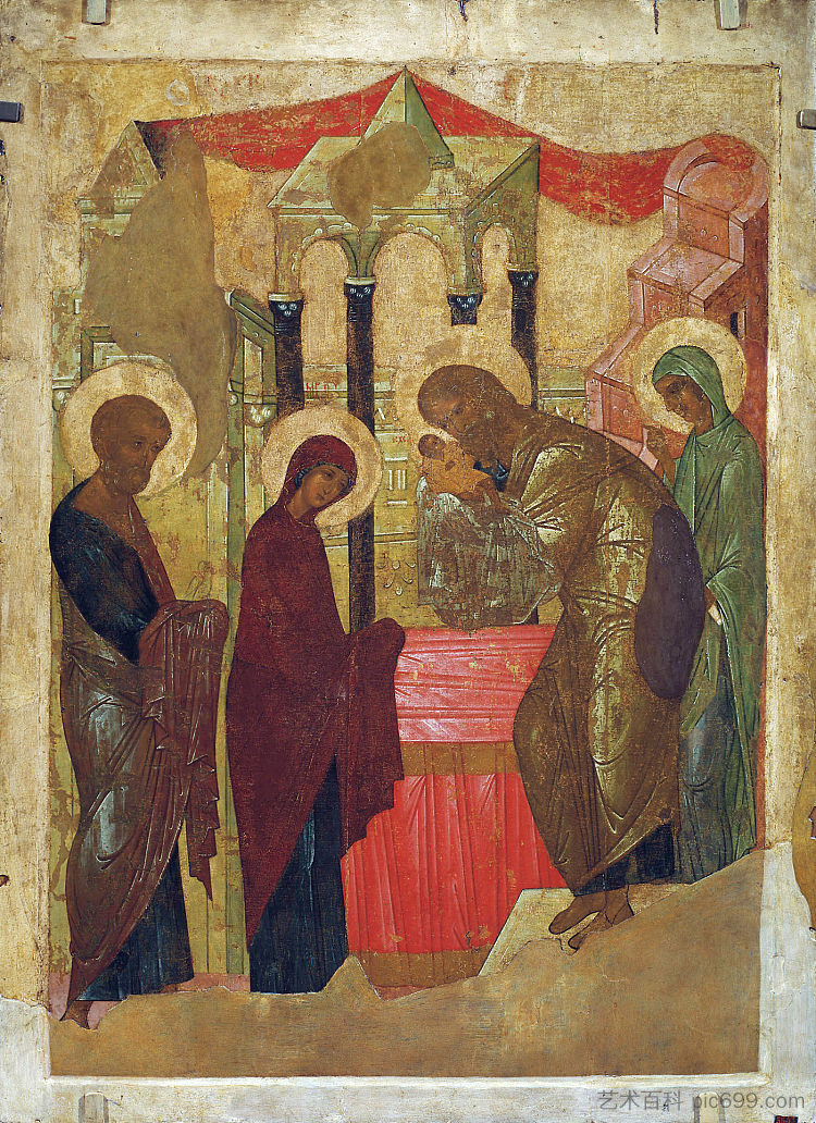 耶稣在圣殿的介绍 Presentation of Jesus at the Temple (1408; Vladimiro-aleksandrovskoye / Alexandrovka / Aleksandrovskoe,Russian Federation  )，安德烈·鲁布列夫