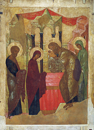 耶稣在圣殿的介绍 Presentation of Jesus at the Temple (1408; Vladimiro-aleksandrovskoye / Alexandrovka / Aleksandrovskoe,Russian Federation                     )，安德烈·鲁布列夫