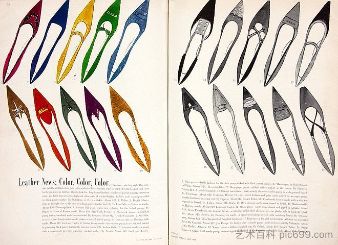 I.Miller（Harper's Bazzar）的鞋子广告 Shoe Advertisement for I.Miller (Harper's Bazzar) (1958)，安迪·沃霍尔