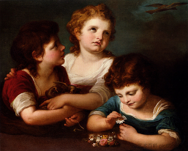 孩子们与燕窝和鲜花 Children with a bird's nest and flowers，安吉莉卡·考夫曼