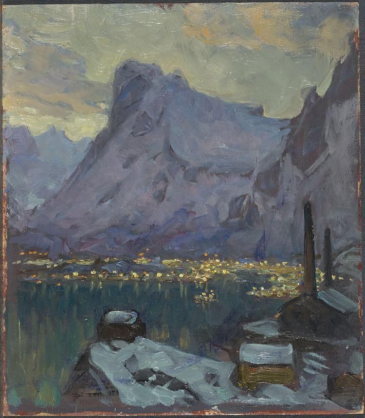 捕鱼季节高峰期的斯沃尔韦尔港.罗弗敦的研究 Svolvaer Harbour at the Height of the Fishing Season.Study from Lofoten (1934; Svolvær,Norway  )，安娜卡塔琳娜博伯格