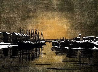 比隆宫和驳船 Biron Palace and barges (1916; Russian Federation                     )，安娜·奥斯特鲁维亚