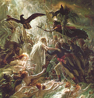 奥西安接收法国英雄的幽灵 Ossian receiving the Ghosts of the French Heroes (1801)，路易杰罗德特德·特里奥松