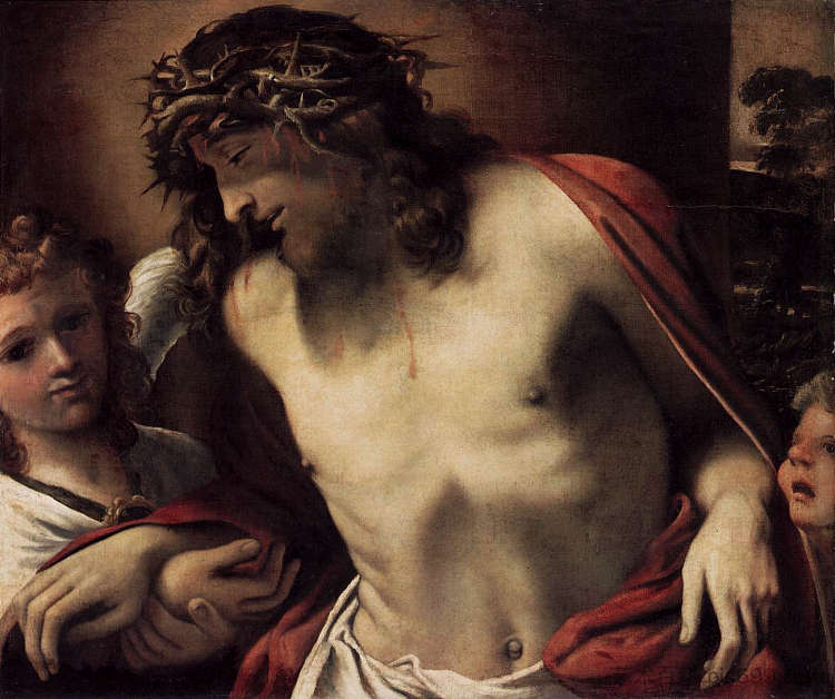 戴着荆棘冠冕的基督，由天使支持 Christ Wearing the Crown of Thorns, Supported by Angels (1585 - 1587)，安尼巴尔·卡拉奇