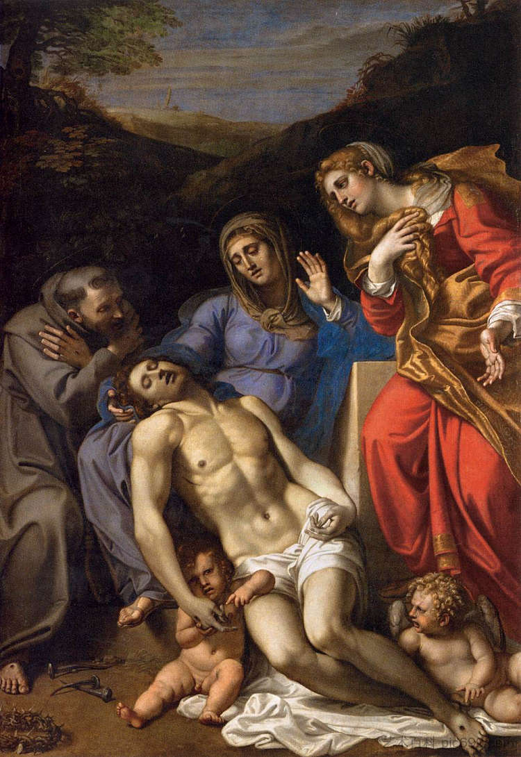 圣母怜子图与圣弗朗西斯和抹大拉的马利亚 Pietà with St Francis and Mary Magdalene (1602 - 1607)，安尼巴尔·卡拉奇