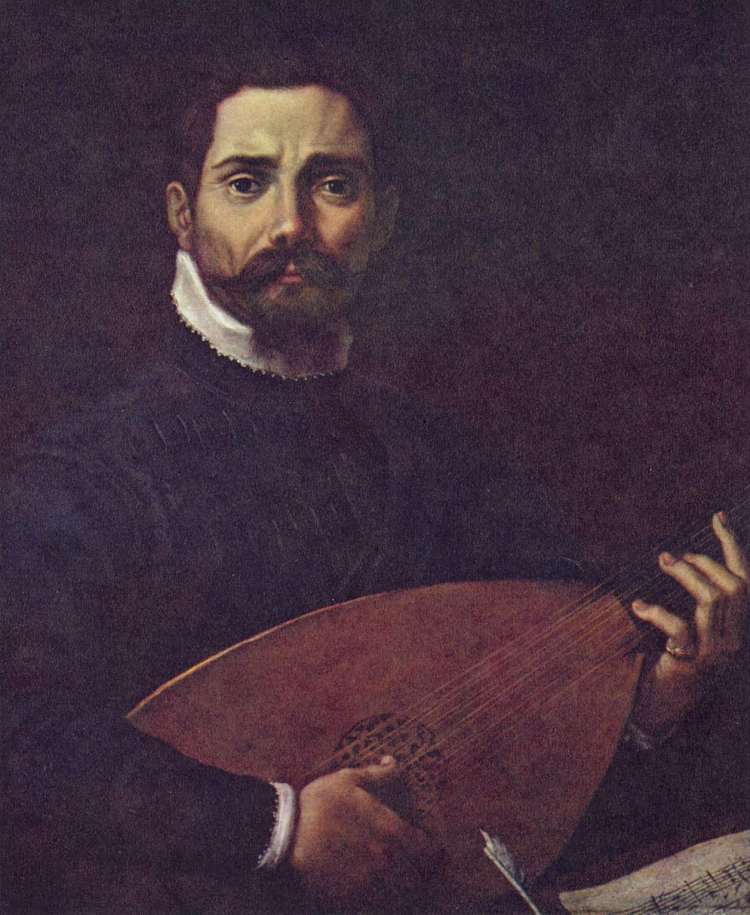 乔瓦尼·加布里埃利与琵琶的肖像 Portrait of Giovanni Gabrieli with the lute (c.1600)，安尼巴尔·卡拉奇