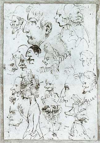 漫画片 Sheet of caricatures (c.1595)，安尼巴尔·卡拉奇