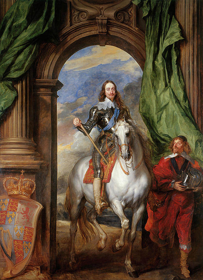 英格兰国王查理一世与圣安东尼领主的骑马肖像 Equestrian Portrait of Charles I, King of England with Seignior de St Antoine (1633)，安东尼·凡·戴克