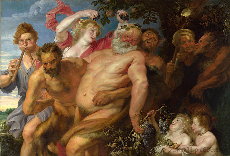 醉酒的西勒努斯由色狼支持。 Drunken Silenus supported by Satyrs,安东尼·凡·戴克