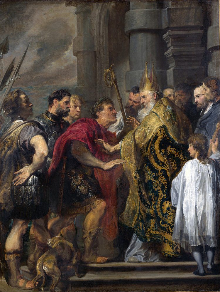 皇帝狄奥多西被圣安布罗斯禁止进入米兰大教堂 Emperor Theodosius Forbidden by St Ambrose To Enter Milan Cathedral (1619 - 1620),安东尼·凡·戴克
