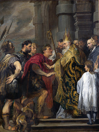 皇帝狄奥多西被圣安布罗斯禁止进入米兰大教堂 Emperor Theodosius Forbidden by St Ambrose To Enter Milan Cathedral (1619 – 1620)，安东尼·凡·戴克