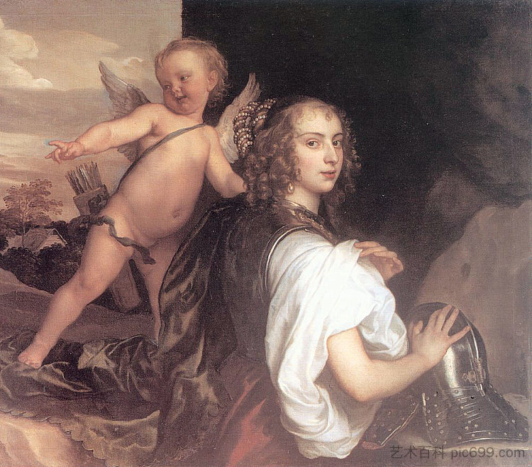 一个女孩的肖像作为丘比特陪伴的埃尔米尼亚 Portrait of a Girl as Erminia Accompanied by Cupid (1638)，安东尼·凡·戴克