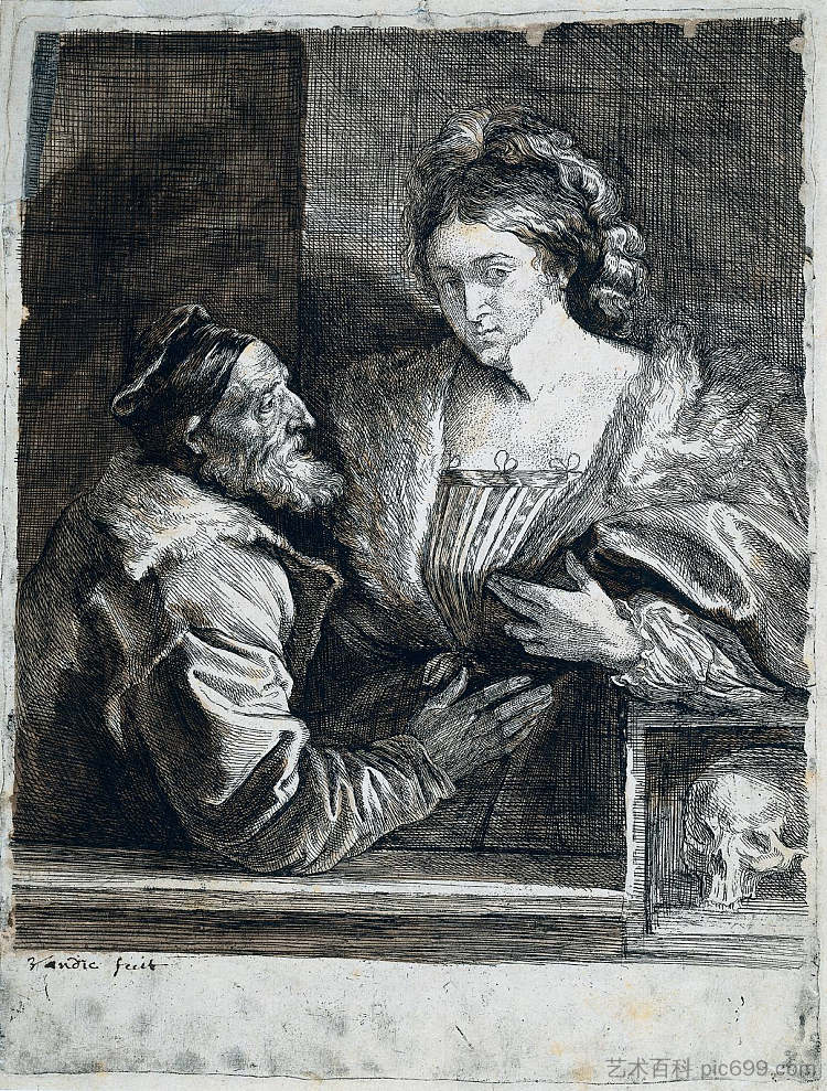 提香与年轻人的自画像 Titian`s Self Portrait with a Young (c.1630)，安东尼·凡·戴克