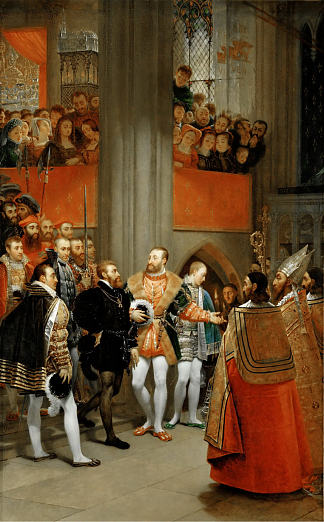 弗朗索瓦一世和查理五世参观圣但尼教堂 François I and Charles V Visiting the Church of Saint Denis (1812)，安托万·让·格罗