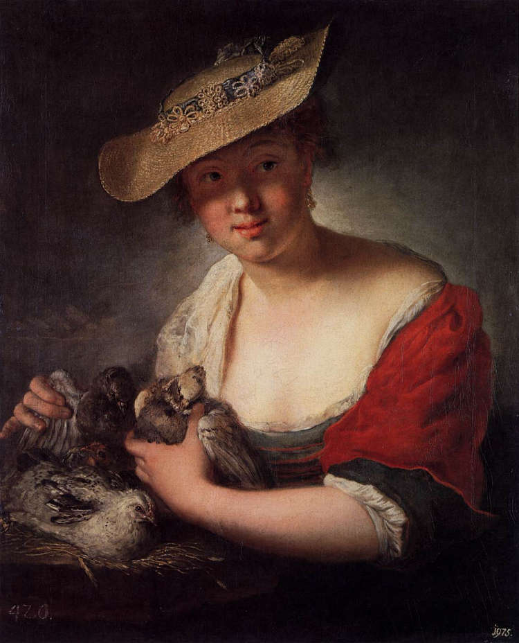 女孩与鸽子 Girl with Pigeons (1728)，安托·内佩斯