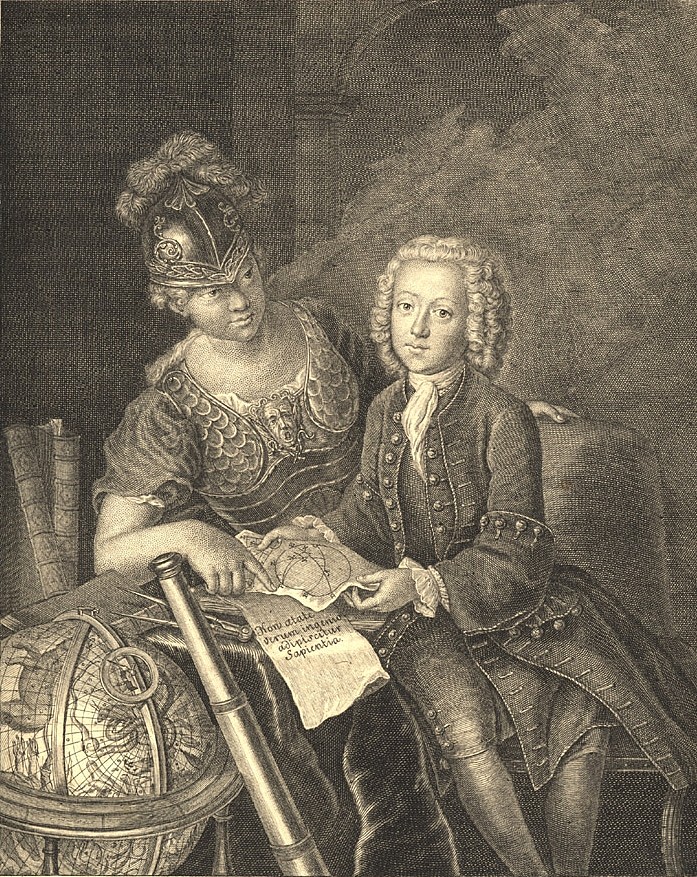 让·菲利普·巴拉蒂埃由德国学者密涅瓦介绍 Jean Philippe Baratier presented by Minerva, German scholar (1735)，安托·内佩斯