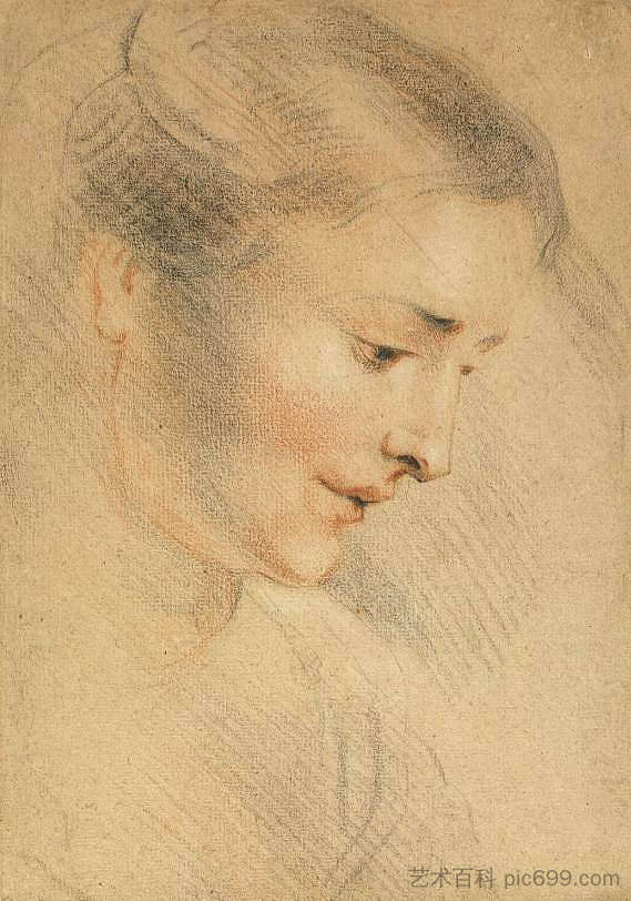 研究一个女人的头 Study of a Woman's Head (c.1710)，让·安东尼·华多