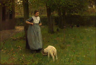 来自拉伦的女人与羊肉 Woman from Laren with lamb (1885)，安东·莫夫