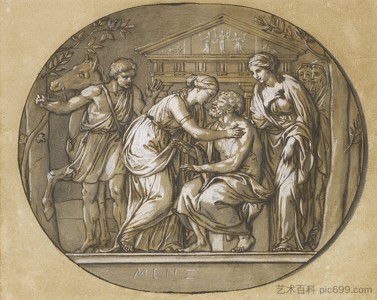 俄狄浦斯在欧门尼德神庙前的科隆诺斯 Oedipus at Colonnos Before the Temple of the Eumenides (1763)，安东·拉斐尔·门斯