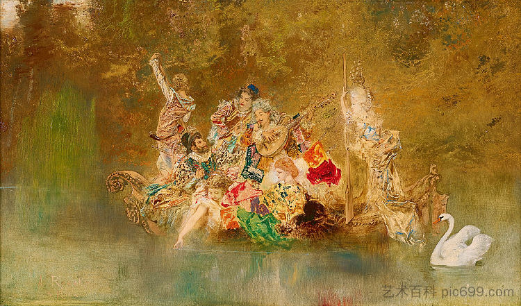 缆车中的快乐公司 Merry company in a gondola (c.1873 - c.1876)，安东·罗马科