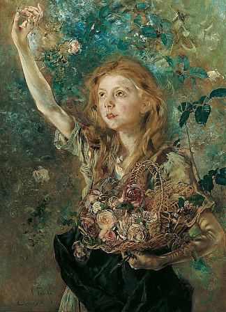 玫瑰采摘者 The rose picker (c.1882 – c.1884)，安东·罗马科