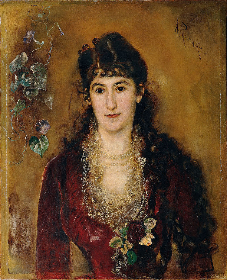 穿红裙子的女士 Lady in a red dress (1889)，安东·罗马科