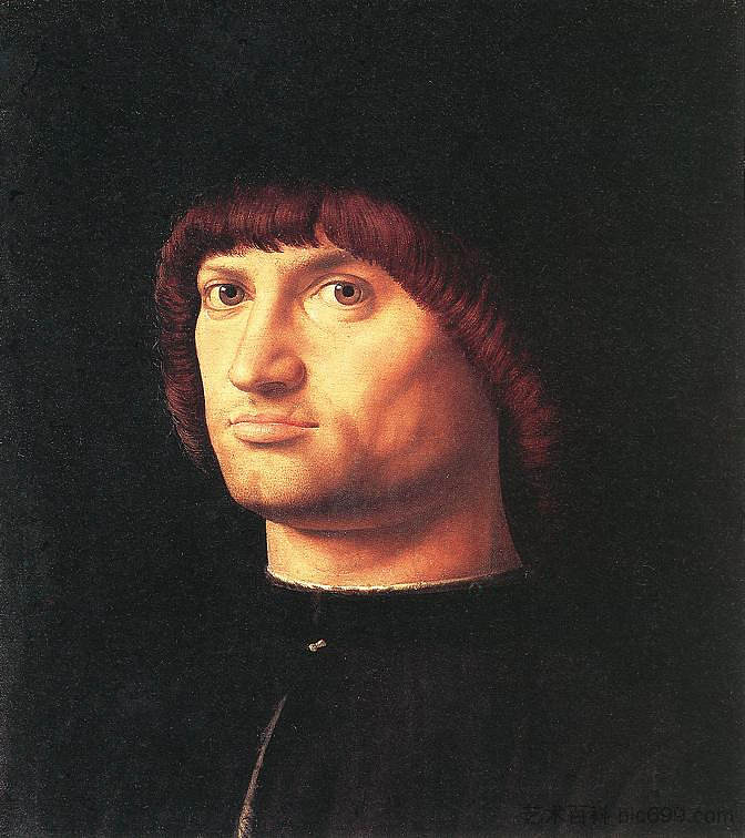 一个男人的肖像（康多蒂罗） Portrait of a Man (The Condottiero) (1475; Venice,Italy  )，安东内洛·德·梅西纳