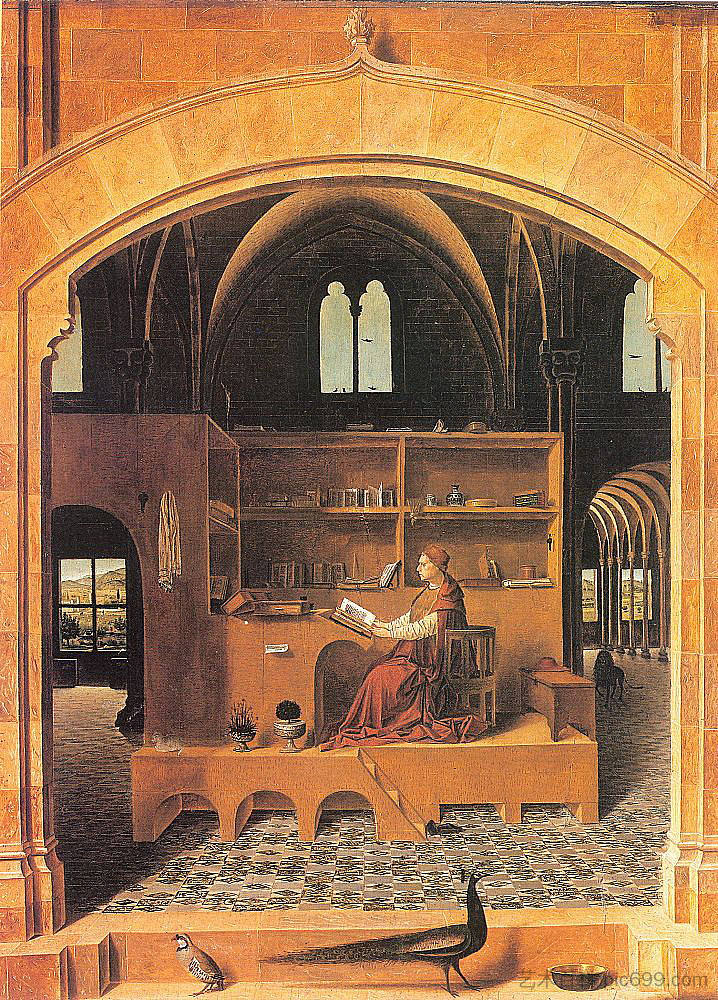 圣杰罗姆在他的书房 St. Jerome in His Study (c.1475; Italy  )，安东内洛·德·梅西纳