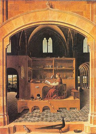 圣杰罗姆在他的书房 St. Jerome in His Study (c.1475; Italy                     )，安东内洛·德·梅西纳