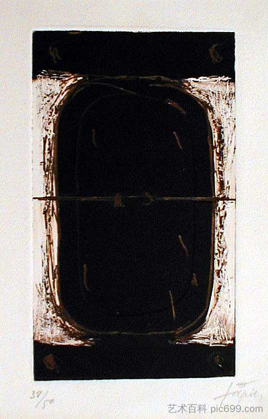 布朗和烧焦锡耶纳的蚀刻 Etching in Brown and Burnt-Sienna (1962)，安东尼·塔皮埃斯