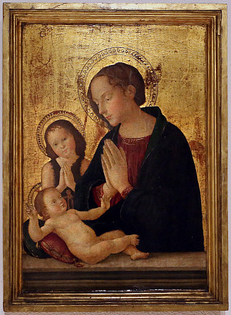 麦当娜与孩子和施洗者圣约翰 Madonna with the Child and St. John the Baptist (c.1500)，安东尼亚佐·罗马诺