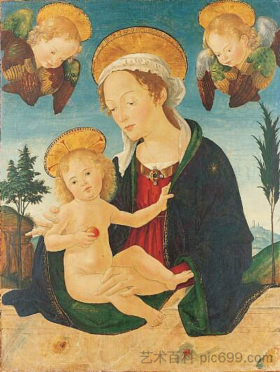 麦当娜和孩子与两个基路伯 Madonna and Child with Two Cherubim (c.1475 - c.1480)，安东尼亚佐·罗马诺