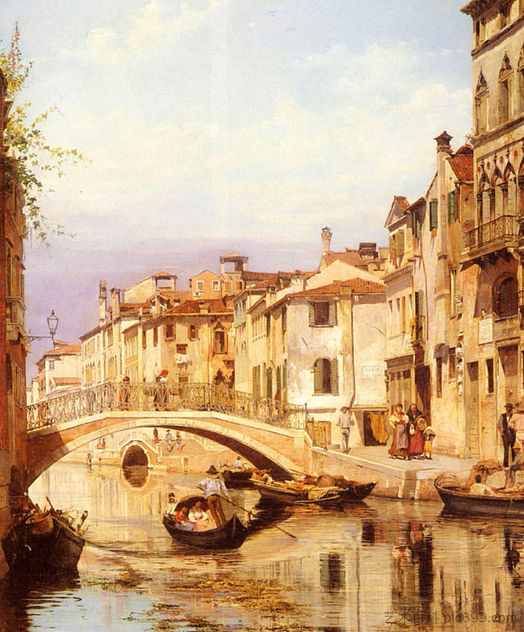 威尼斯回水运河上的贡多拉 A Gondola On A Venetian Backwater Canal，安东尼埃塔·布兰代斯