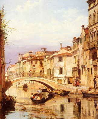 威尼斯回水运河上的贡多拉 A Gondola On A Venetian Backwater Canal，安东尼埃塔·布兰代斯