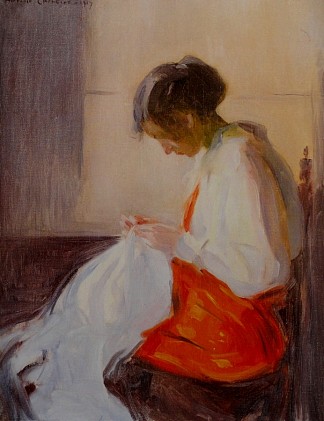 缝纫女孩 Rapariga Costurando (1917)，安东尼奥卡内罗