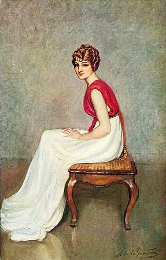 女演员简·雷诺阿特的肖像 Portrait of the Actress Jane Renouardt (1913)，安东尼奥·德拉甘达拉