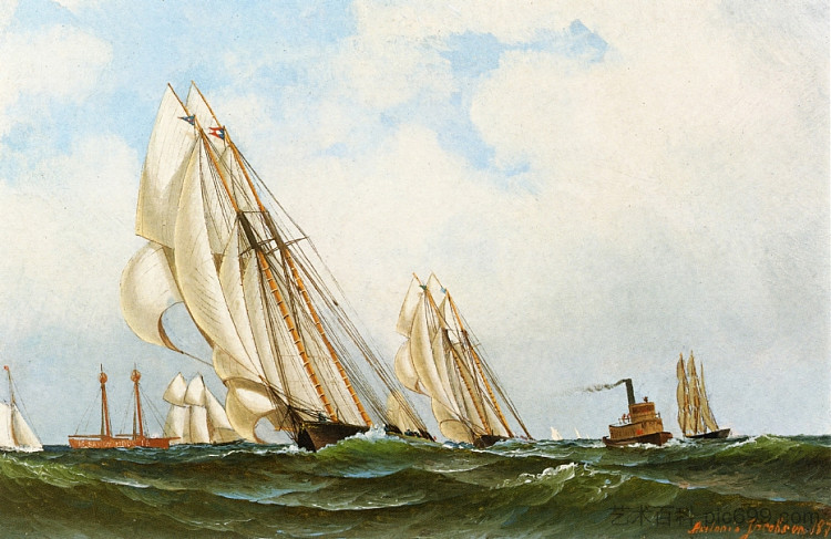 桑迪胡克灯船上的萨福 Sappho off Sandy Hook Lightship (1870)，安东尼奥杰克布森