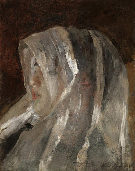 戴白面纱的女孩 Girl with a White Veil (1876)，安东尼奥·曼奇尼