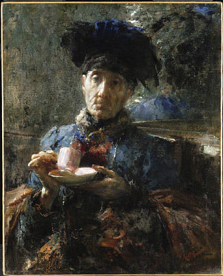 喝茶的老妇人 Old Woman Drinking Tea (1907)，安东尼奥·曼奇尼