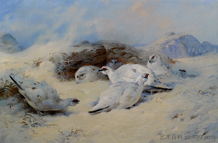 雷鸟寻求庇护 Ptarmigan Seeking Shelter (1927)，阿奇博尔德·索伯尔尼