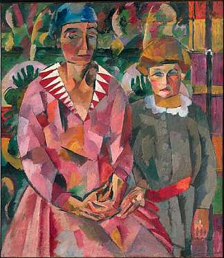 艺术家妻子和女儿的肖像 Portrait of Artist’s Wife and Daughter (1915)，阿里斯塔克伦登洛夫