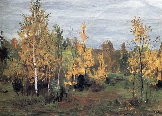 秋天的风景。金桦树 Autumn landscape. Golden birches，阿尔卡季·雷洛夫