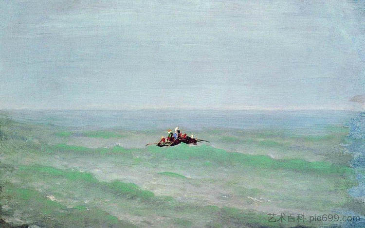 海中的船。克里米亚 A boat in the sea. Crimea (c.1875)，阿尔希普·昆吉