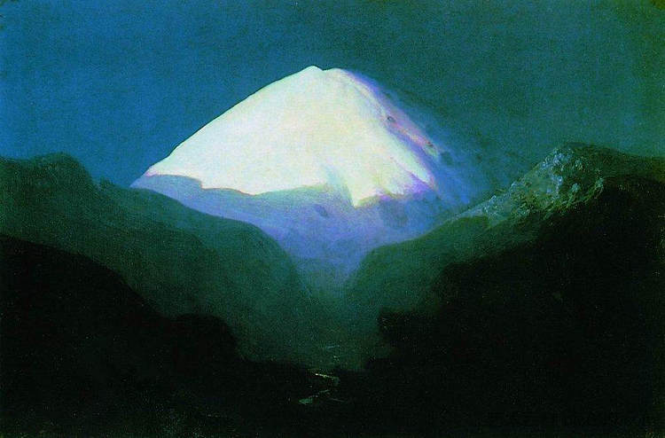 厄尔布鲁士。月夜 Elbrus. Moonlit Night (c.1895)，阿尔希普·昆吉