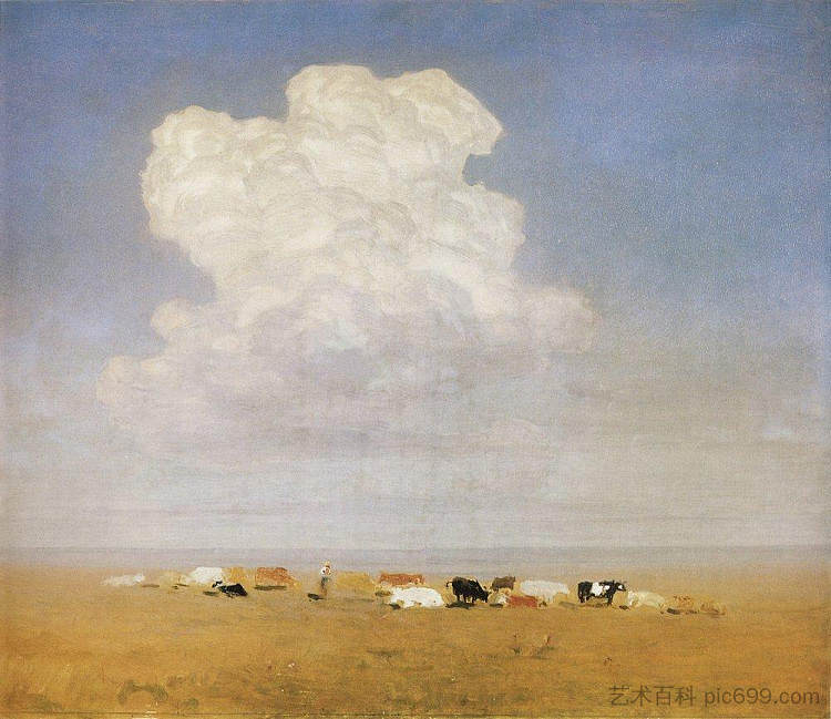 中午。草原上的牛群 Noon. Herd in the steppe (c.1895)，阿尔希普·昆吉