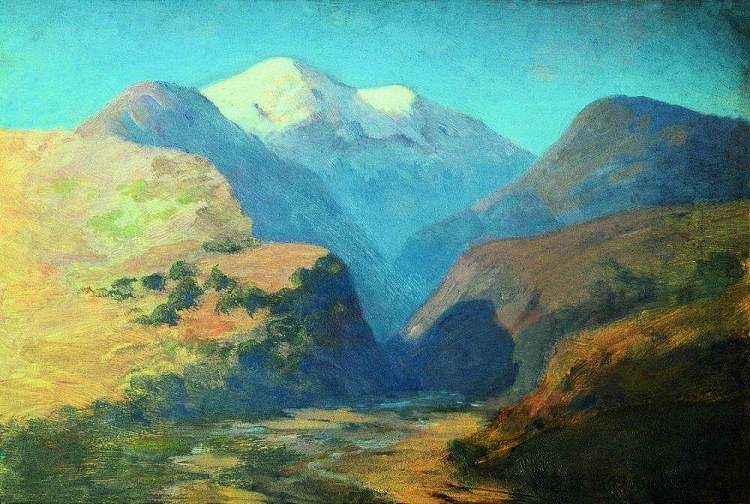 白雪皑皑的山峰。高加索。 Snowy mountain peaks. Caucasus. (c.1895)，阿尔希普·昆吉