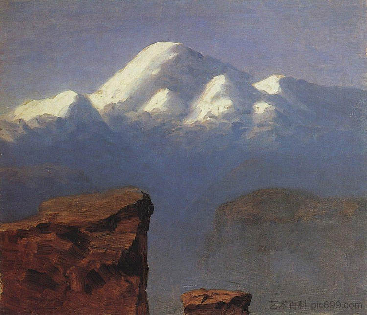 阳光下的厄尔布鲁士山顶 The top of Mount Elbrus in the Sunlight (c.1908)，阿尔希普·昆吉