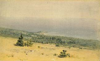 从山上可以看到海滩和大海。克里米亚 View of the beach and sea from the mountains. Crimea (c.1880)，阿尔希普·昆吉